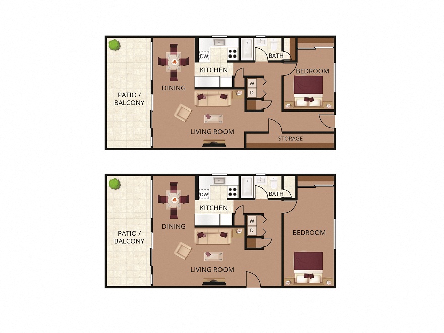 Floor plan for 1 bed, 1 bath, 700 sqft